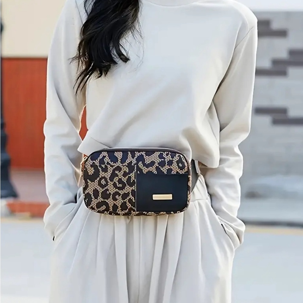 Leopard print brown faux leather chest bag
